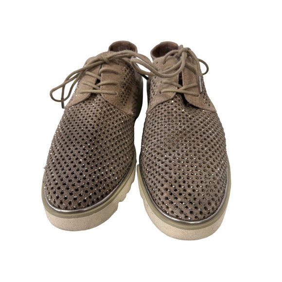 Donald J. Pliner Conni Perforated Oxfords Womens 6 Glitter Studded Suede Tan - Picture 2 of 9